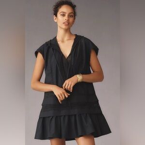 Anthropologie Black Lace hoodie Mini Dress